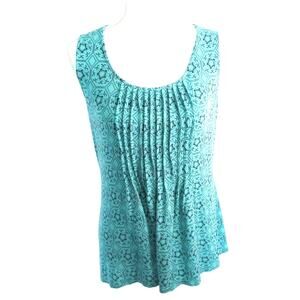 Croft & Barrow Women's Sleeveless Green & Blue Pleated Stretch Tank Shirt Size S